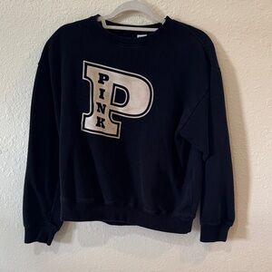 PINK Victoria's Secret Black Crewneck Sweatshirt with Cream Varsity P